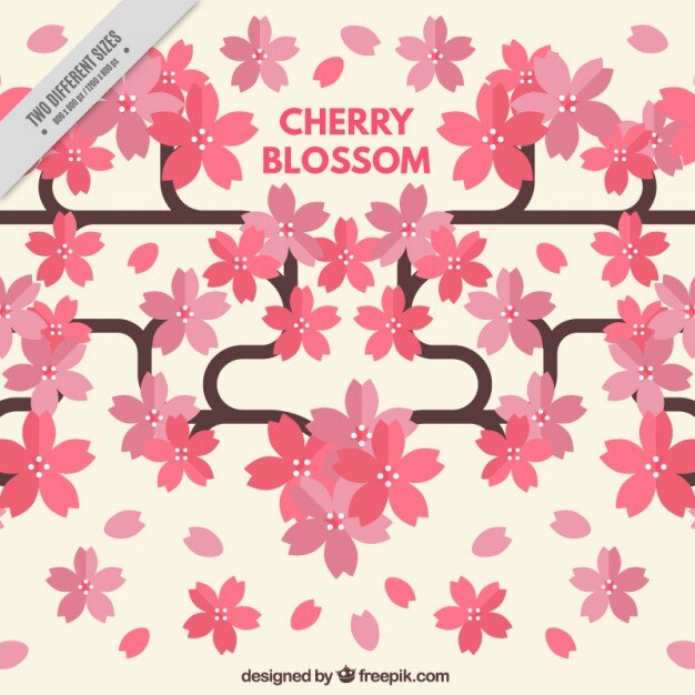 Vettore gratuito cherry blossom background rami in design piatto