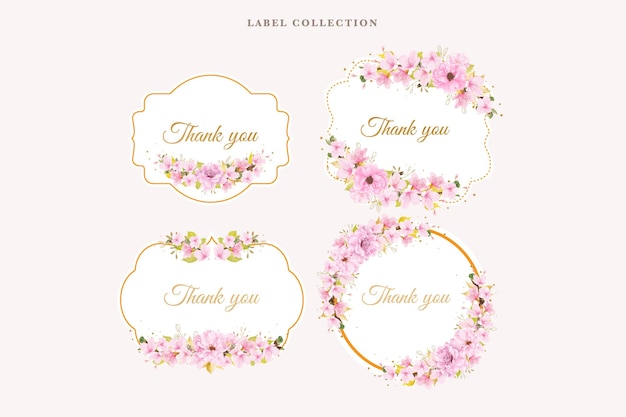 Cherry blossom floral label illustration