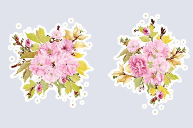 체리 꽃 스티커 디자인 일러스트레이션