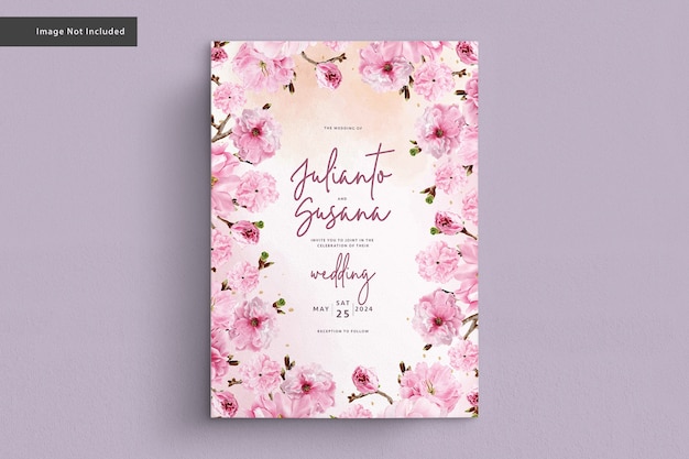 cherry blossom watercolor wedding card