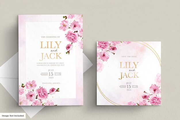 cherry blossom watercolor wedding card