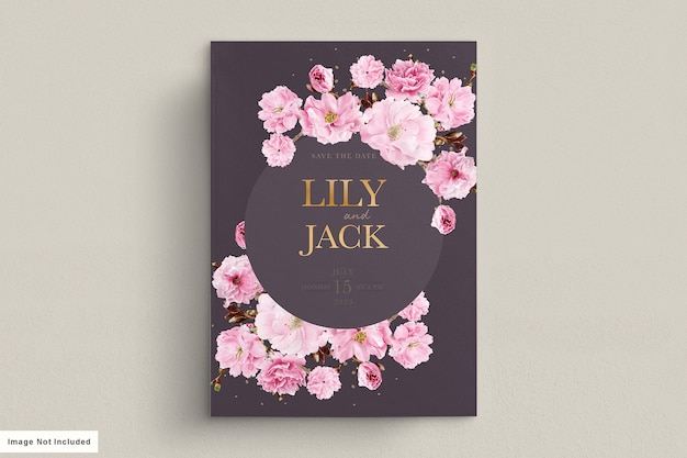 Cherry blossom watercolor wedding card