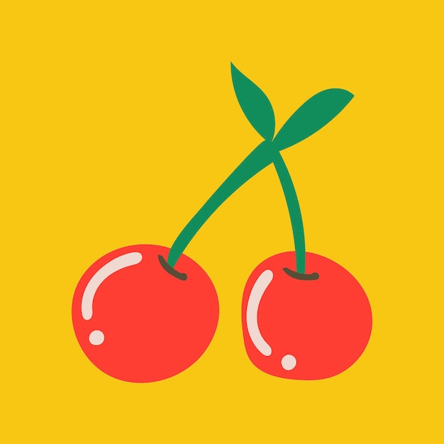 Free vector cherry fruit sticker, cute doodle illustration in retro design vector