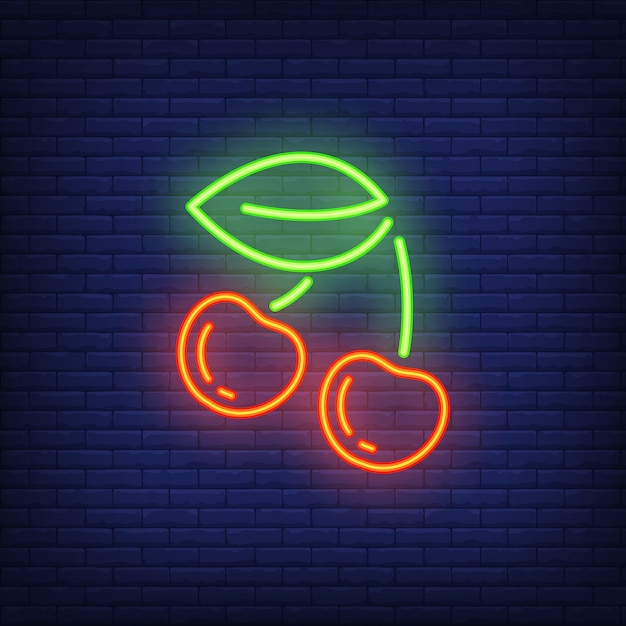 Cherry neon sign element. gambling concept for night bright advertisement.