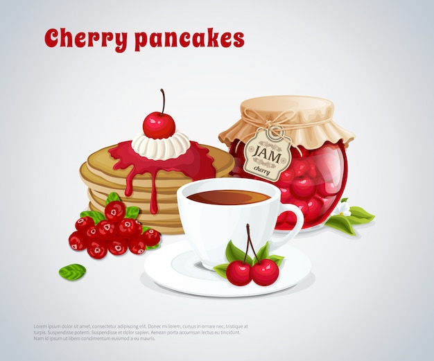 Cherry Pancakes Illustration