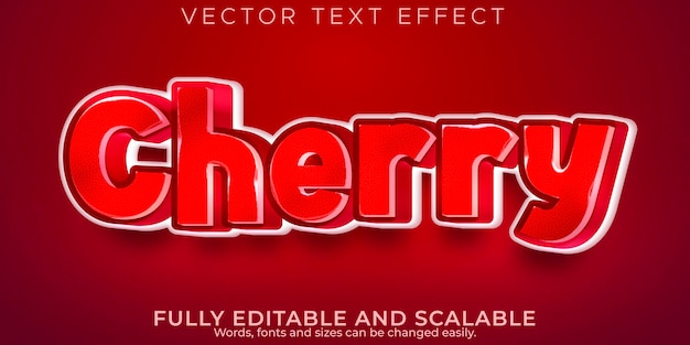 Текстовый эффект вишни, редактируемые фрукты и красный стиль текста
