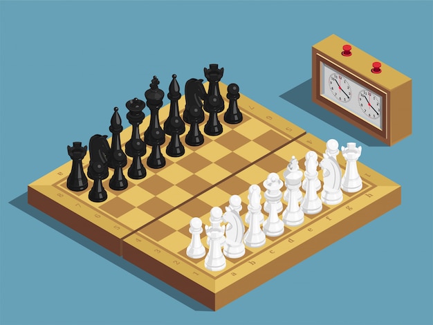 Free vector chess beginning isometric composition