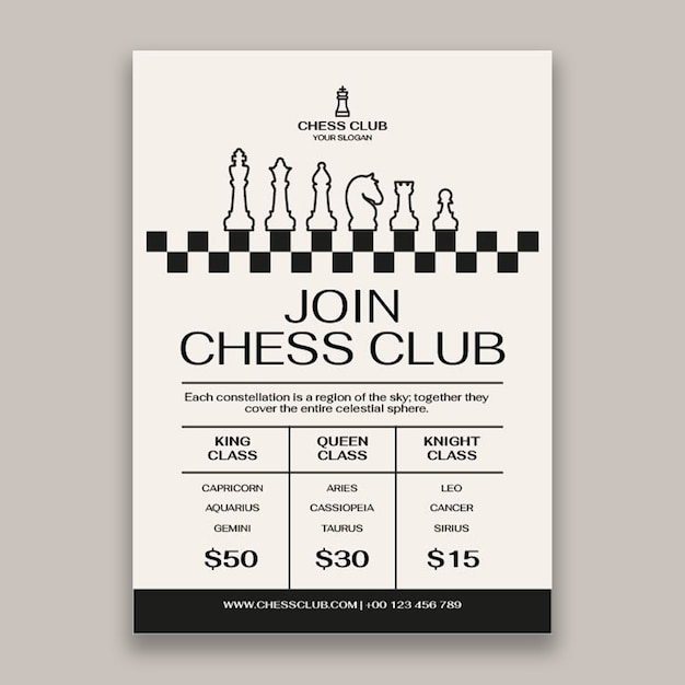 Free vector chess  club lessons flyer template design