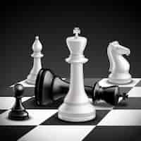 Free vector chess game concept with realistic board and black and white pieces