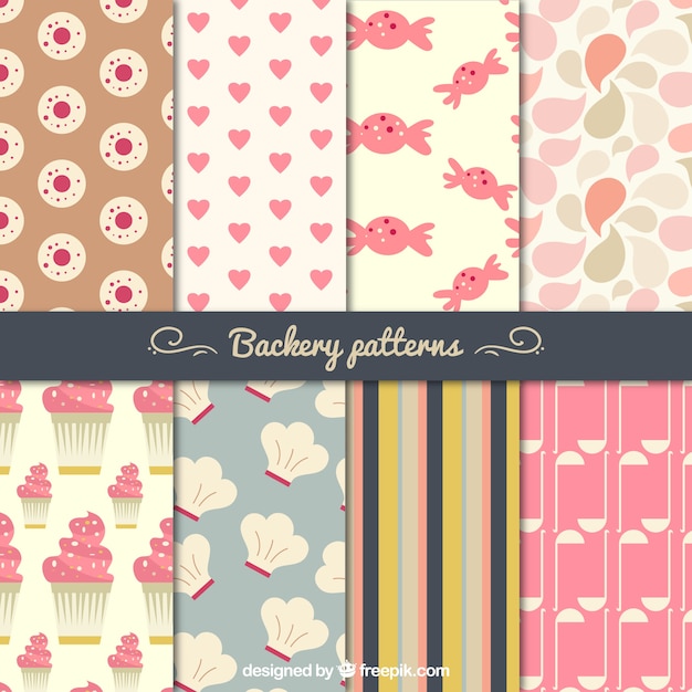 Free vector chic bakery patterns set