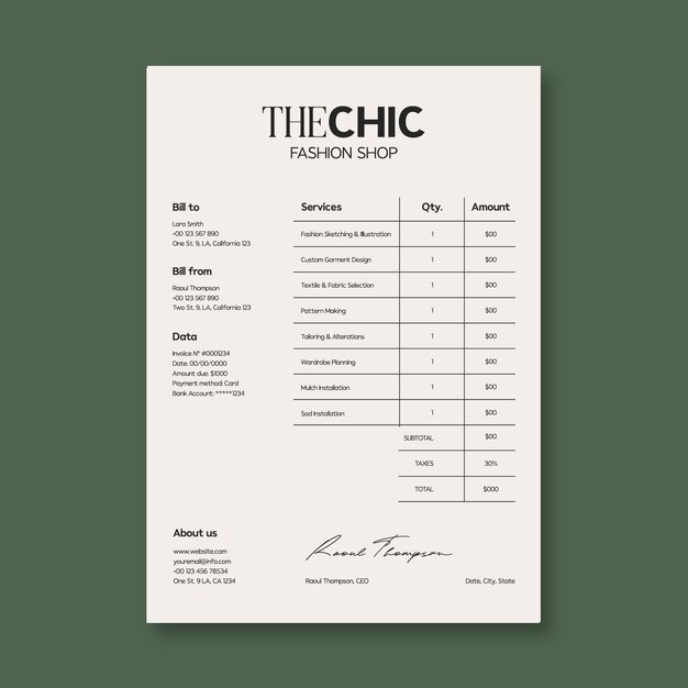 Chic fashion shop invoice template