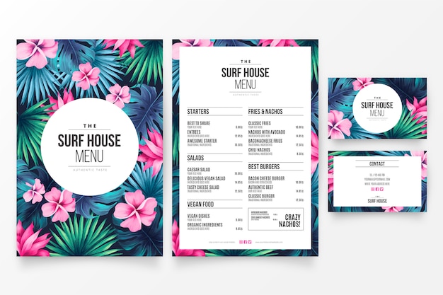 Free vector chic restaurant menu template with floral tropical theme