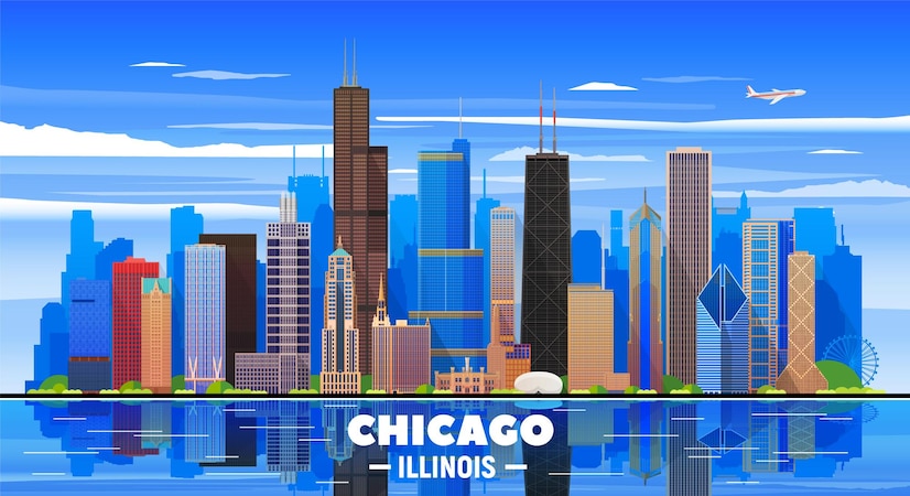chicago skyline background flat vector illustration business travel tourism concept with modern buildings image banner web site 596401 471