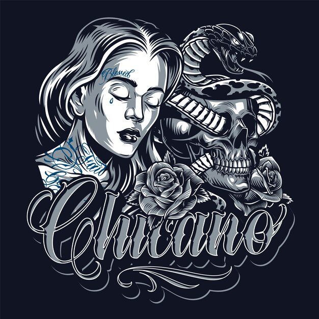 Chicano tattoo vintage template