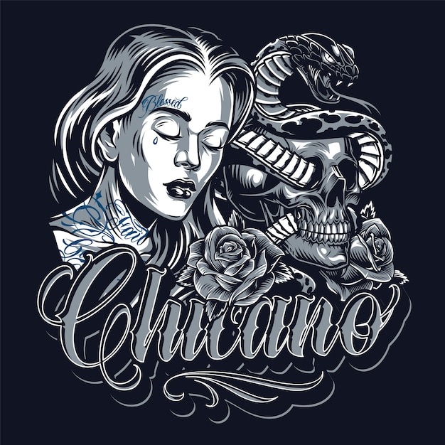 Chicano 문신 빈티지 템플릿