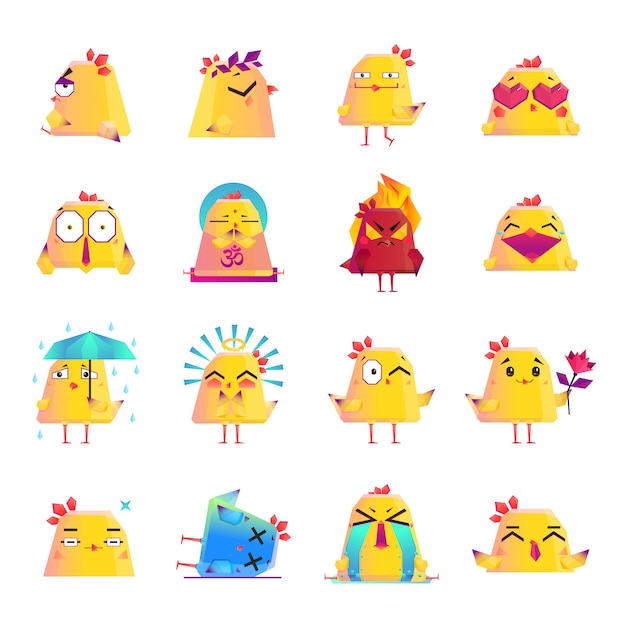 Grande set di icone del personaggio dei cartoni animati di pollo