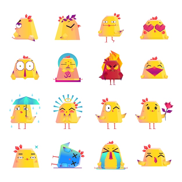 Большой набор иконок персонажей из курицы