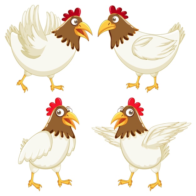 Free vector chicken cartoon characters set