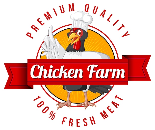 Free vector chicken chef cartoon character with chicken farm banner