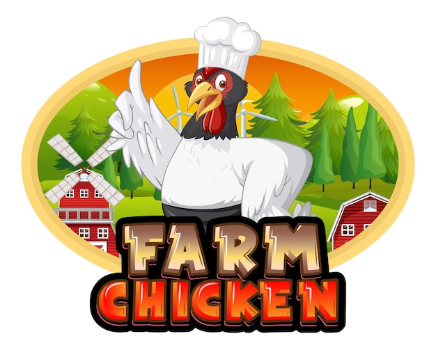 Куриный повар мультипликационный персонаж с логотипом Farm Chicken