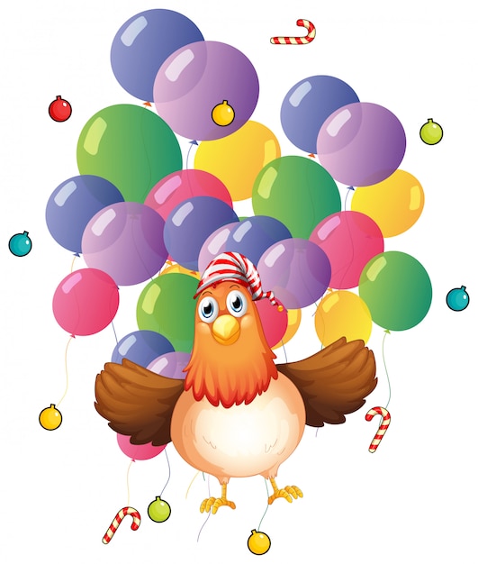 Free vector chicken and colorful balloons