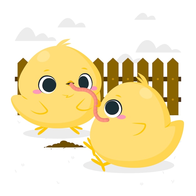 Free vector chicken eating a worm concept illustration