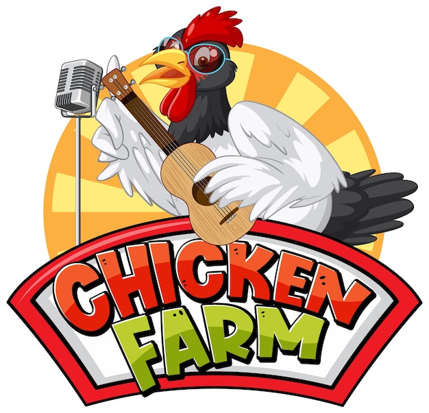 Free vector chicken farm banner with chicken cartoon character