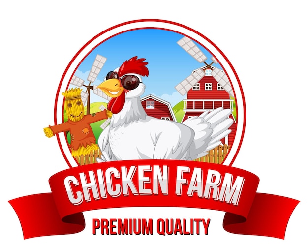 Free vector chicken farm banner with a funny chicken cartoon character
