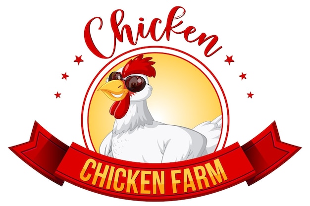 Баннер куриной фермы с белой курицей в солнцезащитных очках