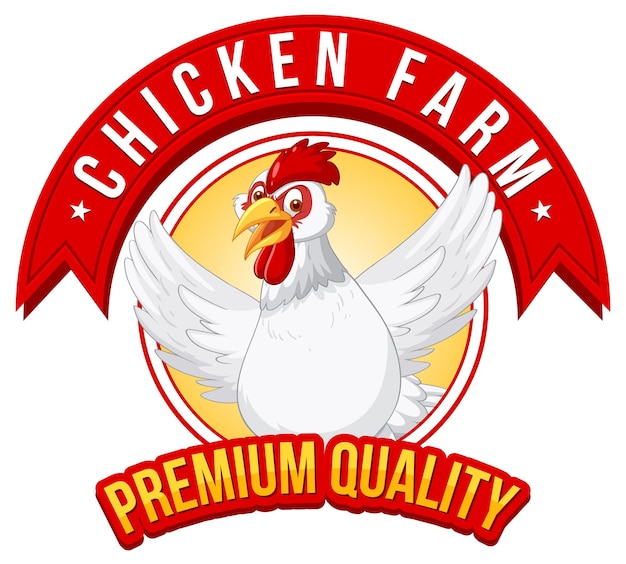 Vettore gratuito banner di qualità premium chicken farm con personaggio dei cartoni animati di pollo