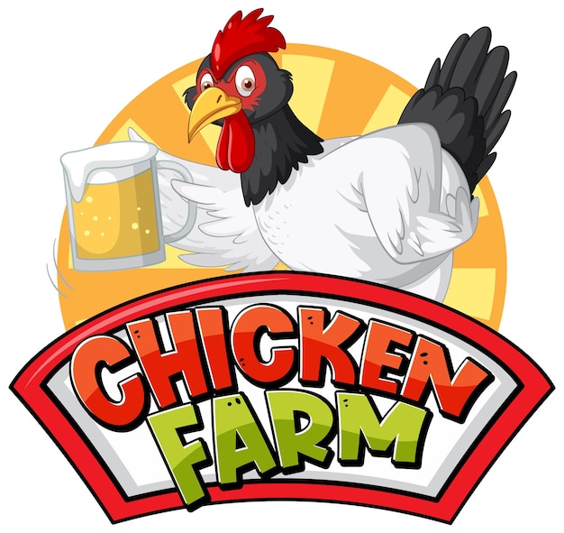 Vettore gratuito logo del personaggio dei cartoni animati della birra della holding del pollo