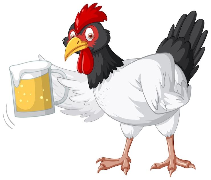 Free Vector a chicken holding a glass of beer