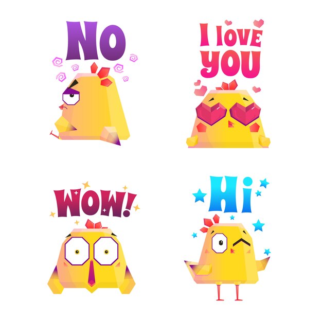 Chicken polygonal sticker set