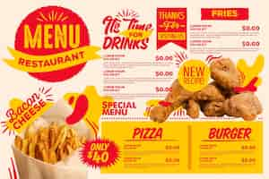 Free vector chicken and potatoes digital horizontal restaurant menu