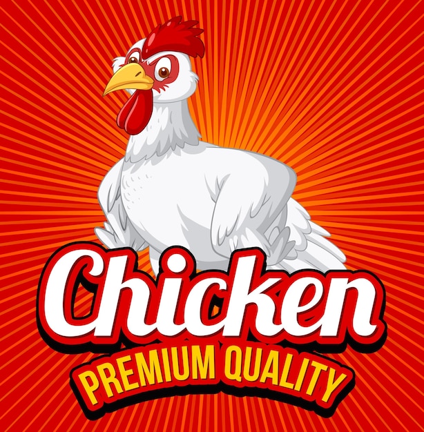 Vettore gratuito banner di pollo di qualità premium con un personaggio dei cartoni animati di pollo