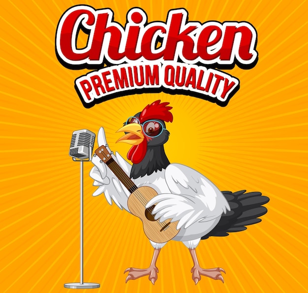 Vettore gratuito banner di qualità premium di pollo con personaggio dei cartoni animati di pollo