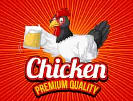 Бесплатное векторное изображение Куриный баннер высшего качества с курицей, держащей пивной бокал