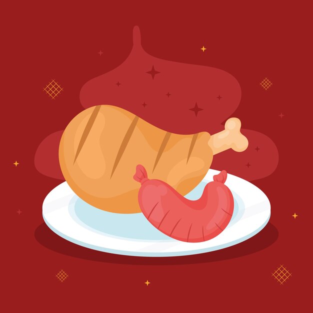 Free vector chicken thigh with sausage