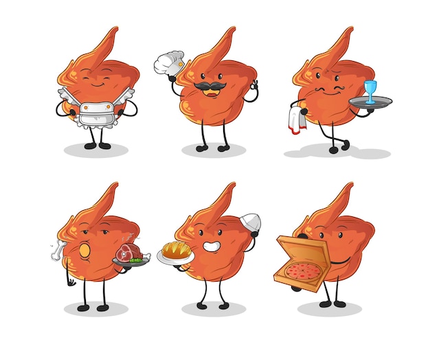 Chicken wing restaurant group character. cartoon mascot vector
