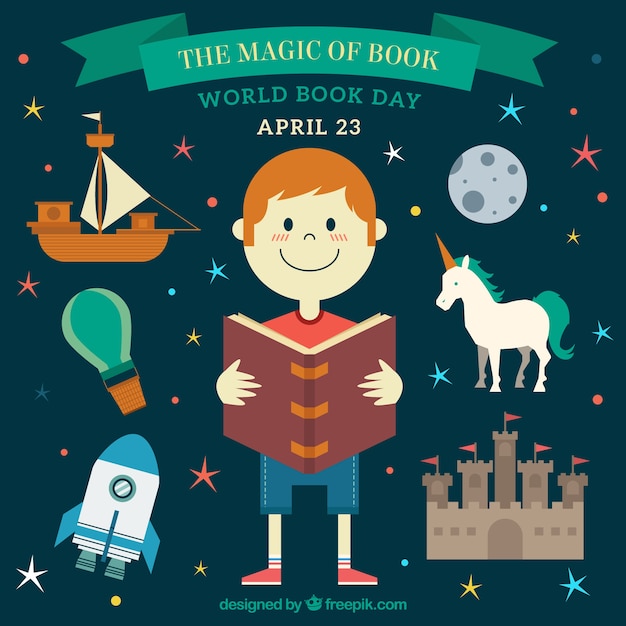 Free vector chil with the magic of book background