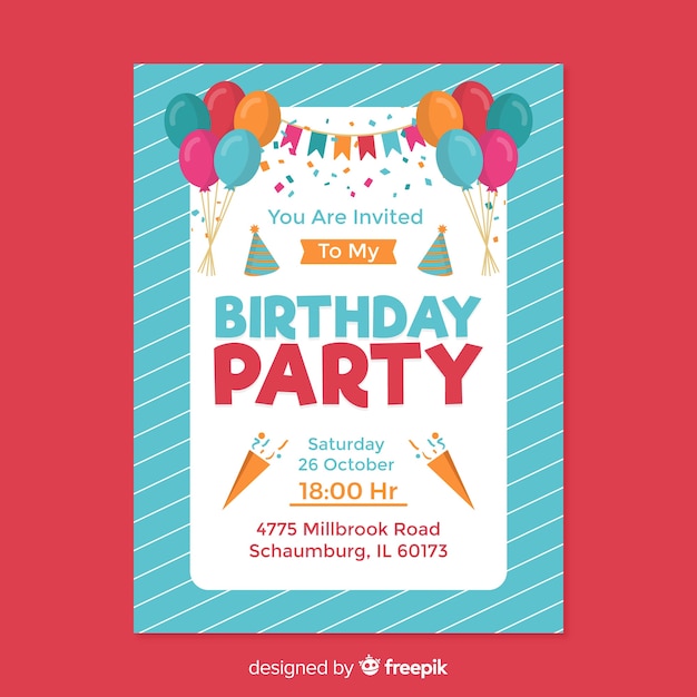 Free vector child birthday invitation template design