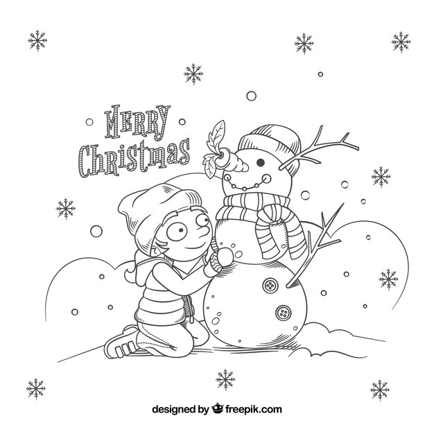 Child christmas background with snowman