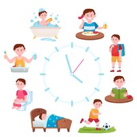 Free vector child daily routine clocks