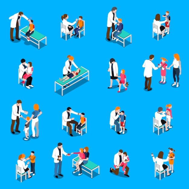 Free vector child diseases isometric icons set