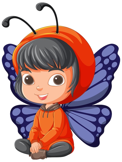 Free vector child dressed as colorful butterfly