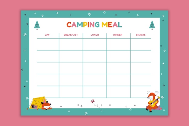 Child-like camping menu planner