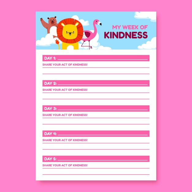 Child-like colorful my week of kindnes worksheet