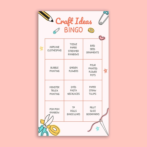 Free vector child-like crafts ideas bingo instagram story