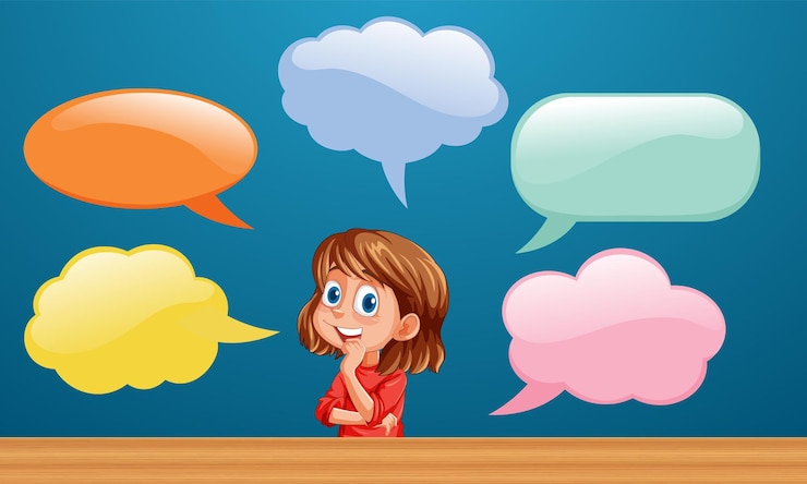 Free Vector child thinking with colorful speech bubbles