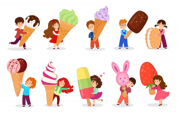 かわいい女の子のアイスクリームのイラスト プレミアムベクター